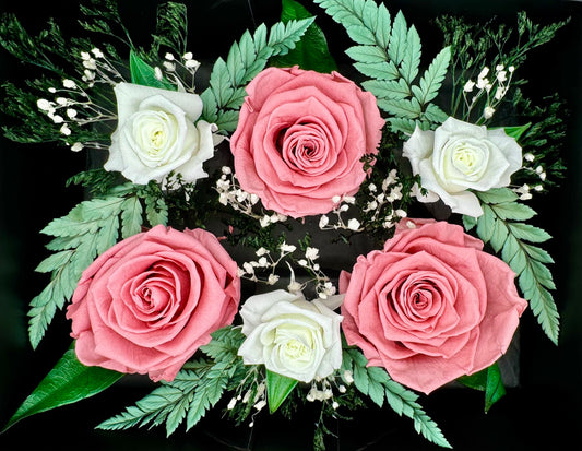 Dusky Pink And White Infinity Rose-Box Arrangement