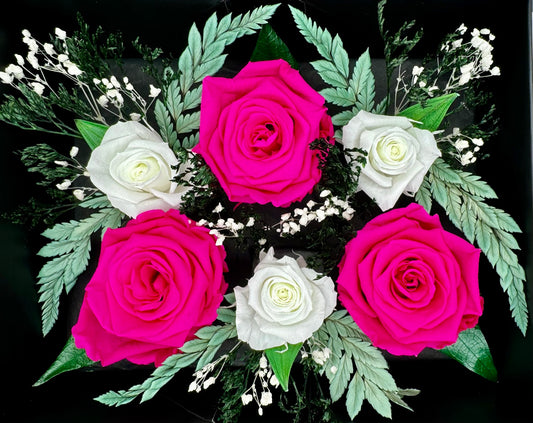 Fuchsia And White Infinity Rose-Arrangement Box