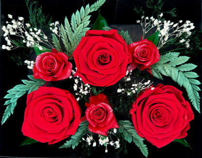 Classic Red And Shimmer Red Infinity Rose-Arrangement Box