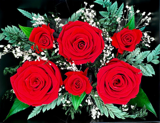 Classic Red And Shimmer Red Infinity Rose-Arrangement Box