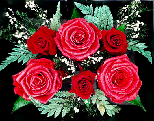 Shimmer Red And Dark Red Infinity Rose-Arrangement Box